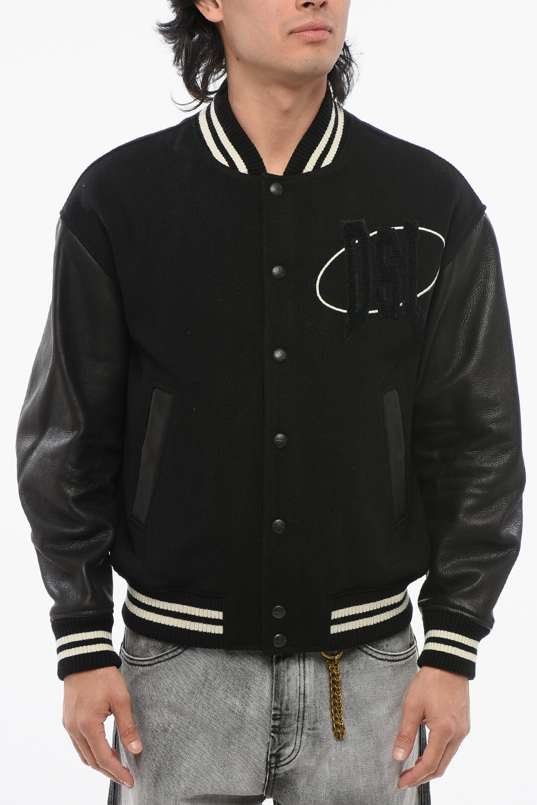 Diesel RED TAG Wool Blend L-FRANZ-PATCH Bomber with Leather