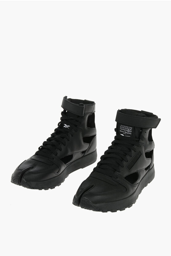 Maison Margiela Reebok Leather Tabi High Sneakers With Cutout In Black