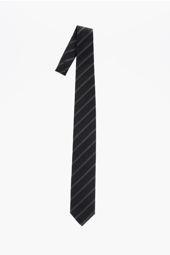 Shop Corneliani Regimental Striped Lurex Silk Tie