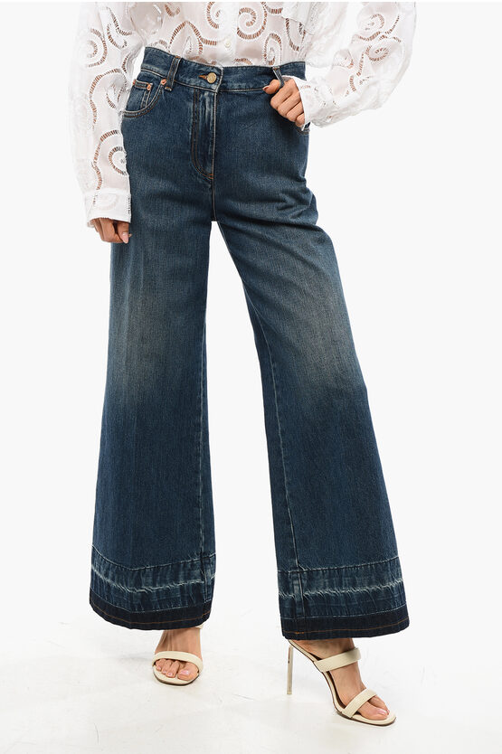 Valentino Regular Fit Jeans With Acid Wash Effect Hem In Blue