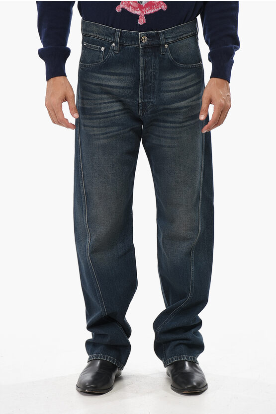 Lanvin Regular Fit Jeans With Leather Logo Patch 24cm In Blue