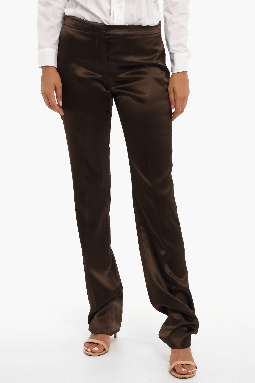 High-rise flared velvet pants in brown - Rick Owens