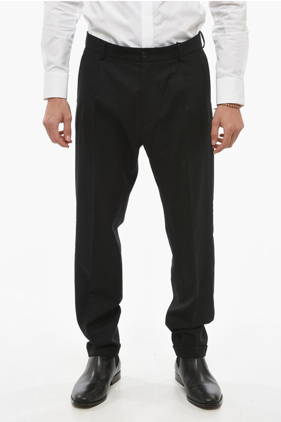 Tonello Regular Fit Wool Belnd Trousers In Black