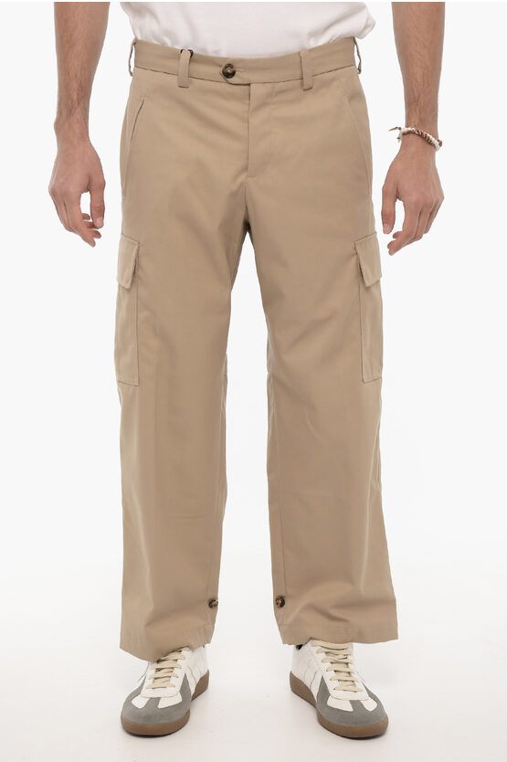 Pt01 Regular Waist Solid Colour The Hunter Cargo Trousers In Brown