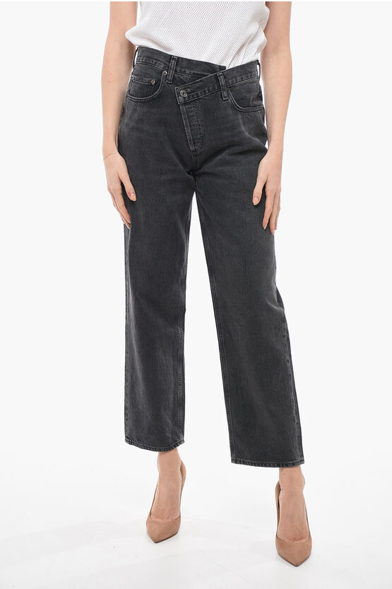 AGOLDE STRAIGHT FIT DENIMS WITH ASYMMETRIC BUTTONING 21CM
