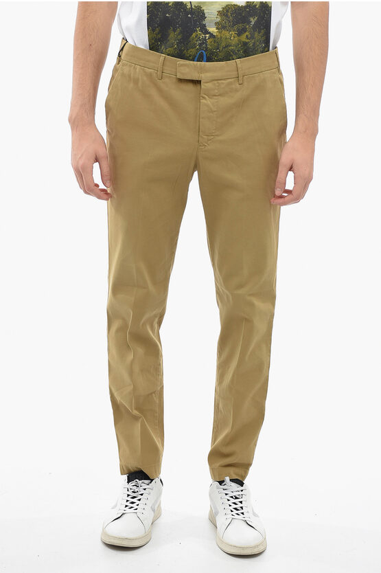 Pt01 Regular Waist Stretch Cotton Chino Trousers In Brown