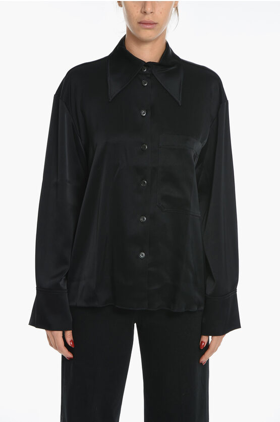 Nanushka Relax-fitting Ebba Satin Shirt With Embroidered Logo In Black
