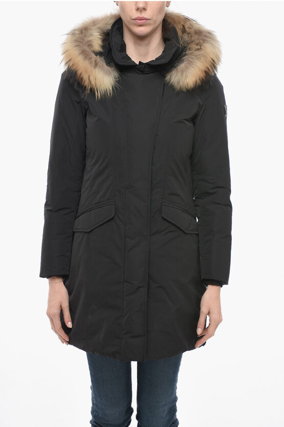 Woolrich Removable Fur Modern Vail Down Jacket In Black