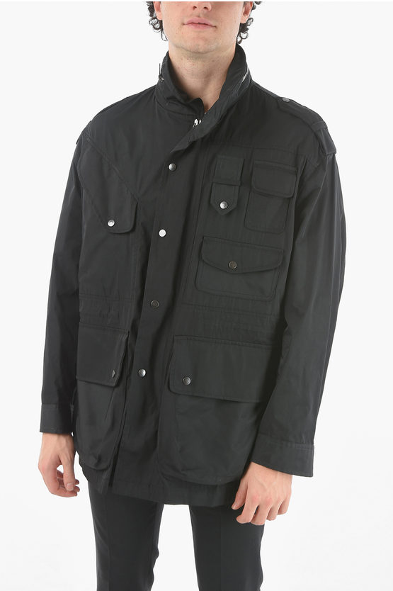 Neil Barrett Removable Hood Oversized Utility Jacket In Black