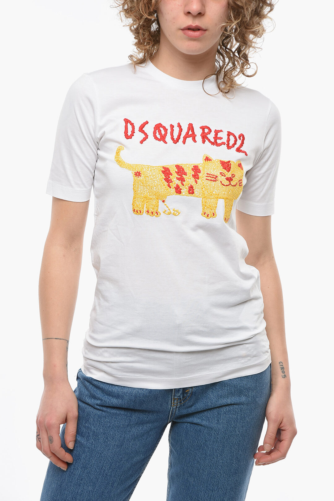 Dsquared2 Renny-fitting TIGER T-shirt with Logo embroidery women - Outlet