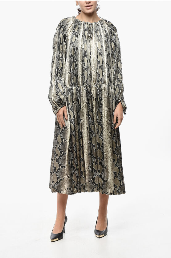 Khaite Reptil Patterned Maxi Dress With Drawstringed Waist In Multi
