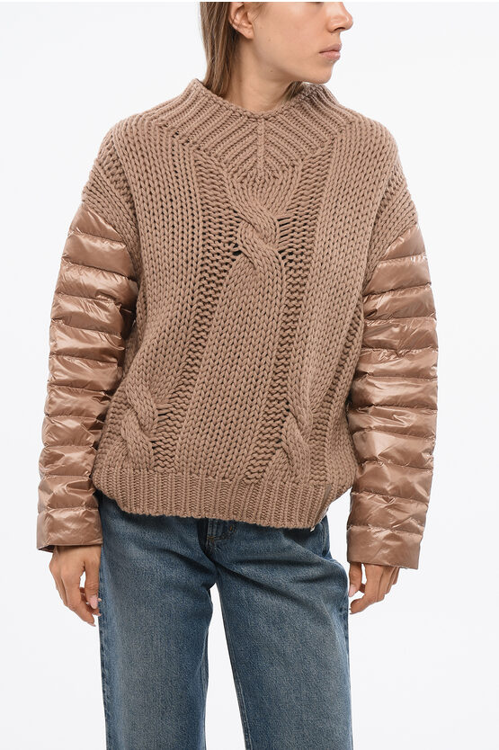 Herno Resort Hybrid Pullover With Quilted Sleeves In Brown