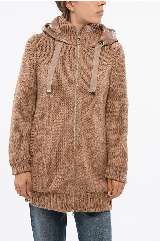 Herno Resort Knitted Lurex Hoodie With Quilted Detail In Brown