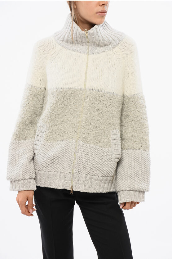 Herno Resort Zip-up Wool Blend Pullover With Nylon Lining In Neutral