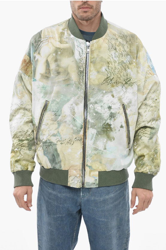 Balmain Reversible Bomber Jacket With Multicolored Sky Print In Green