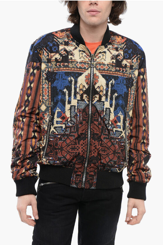 BALMAIN REVERSIBLE CARPET NYLON BOMBER JACKET WITH FRONT ZIP