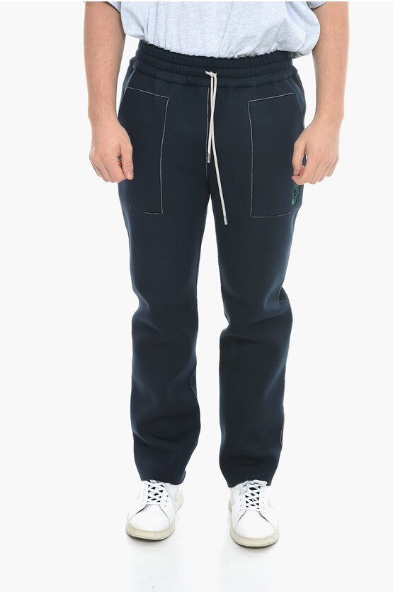 Just Don Reversible Casual Trousers With Embroidery In Blue