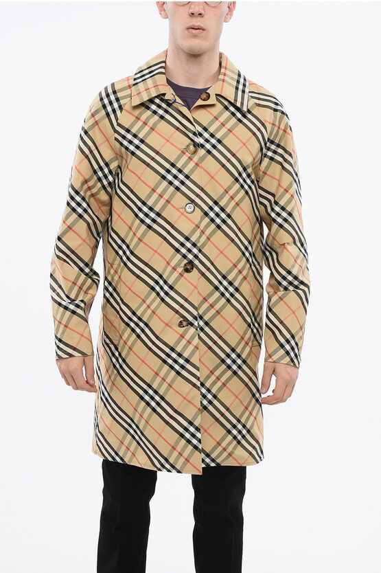 Burberry Reversible Cotton Gabardine Coat With Iconic Motif In Neutral