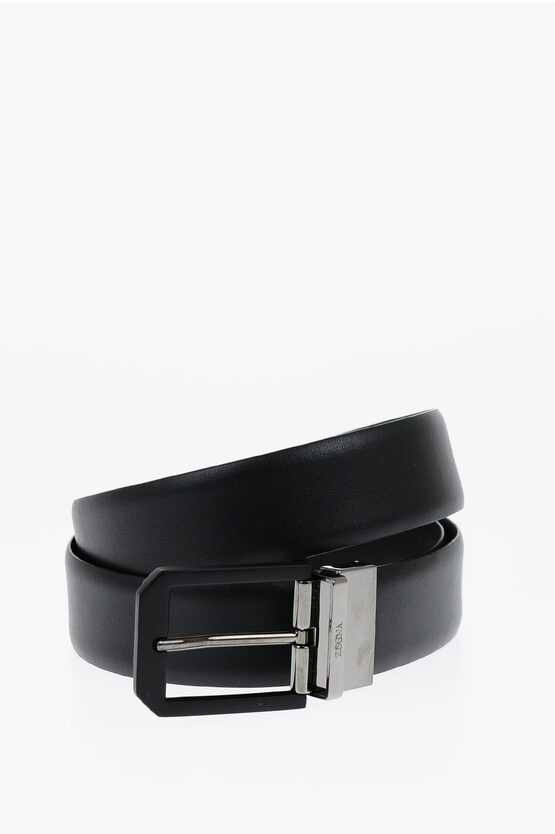 Ermenegildo Zegna Reversible Leather Belt 35mm In Black