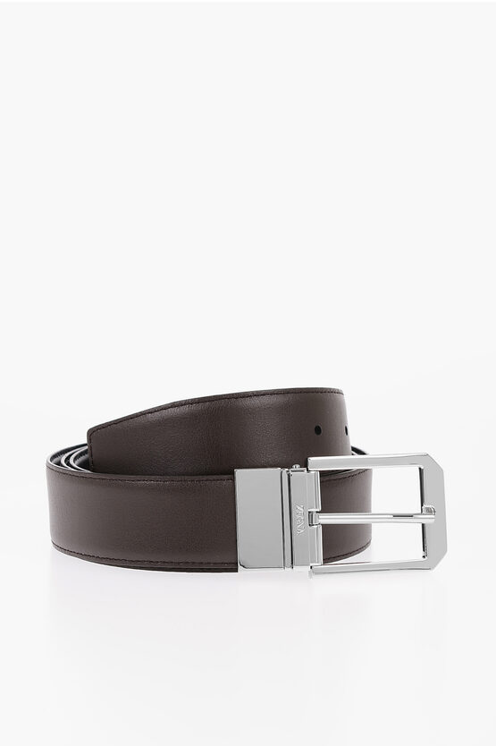 Ermenegildo Zegna Reversible Leather Belt 35mm In Metallic