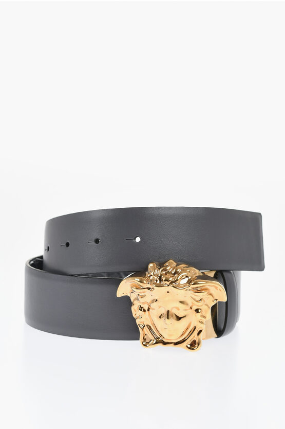 Shop Versace Reversible Leather Belt With Medusa Buckle 40mm