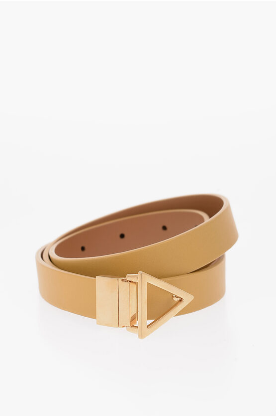 Bottega Veneta Reversible Leather Belt With Triangular Buckle 20mm In Gold