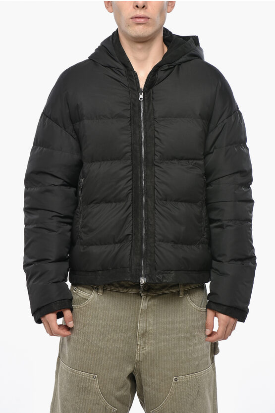 Salvatore Santoro Reversible Leather Down Jacket With Hood In Black