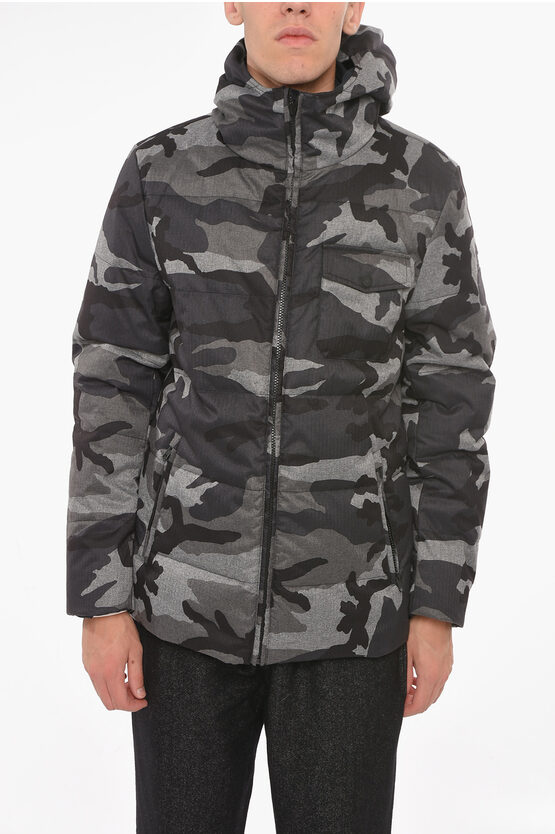 Woolrich Reversible Puffer Jacket With Camouflage Pattern In Grey