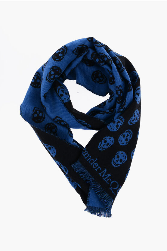 Alexander Mcqueen Reversible Wool Upside Down Scarf In Blue