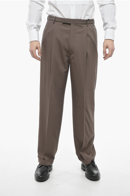 Shop Gucci Rgular Fit Wool Pants With Cuffs