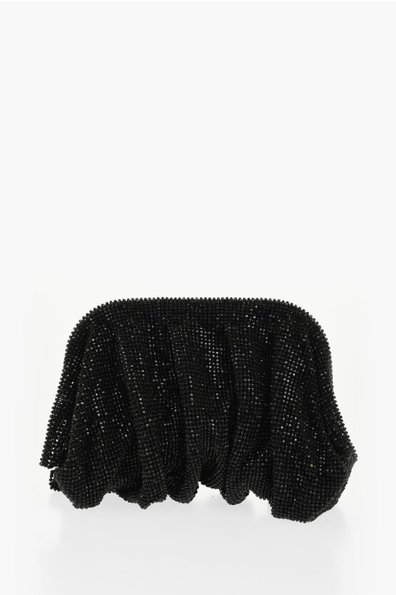 Benedetta Bruzziches Rhinestone And Satin Venus La Petite James Bond Pochette In Black