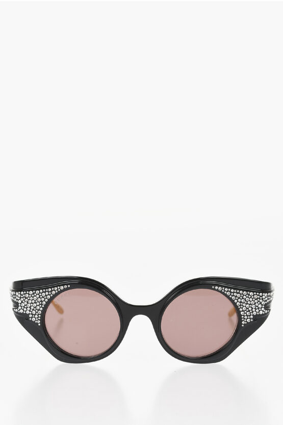 Gucci Rhinestone Cat Eye Sunglasses With Golden Effect Arms