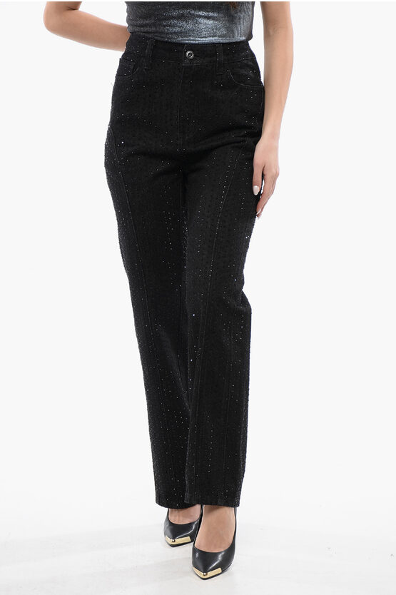 SELF-PORTRAIT RHINESTONE EMBELLISHED DARK WASHED JEANS 21CM 
