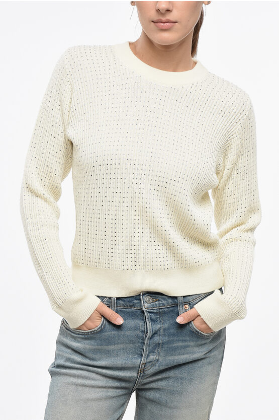 Golden Goose Rhinestone Virgin Wool Dani Crew-neck Sweater Grösse S In Neutral