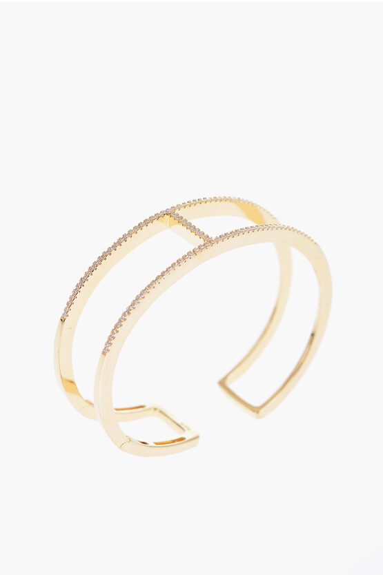 Apm Monaco Rhinestoned Bangle Cuff Bracelet In Gold