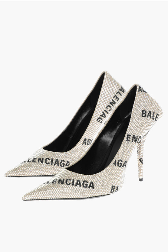 Shop Balenciaga Rhinestoned Pumps With All-over Logo 11cm