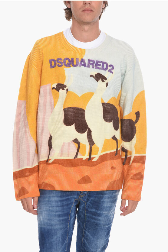 Dsquared2 Rib-knit Wool Sweather With Graphic Logo In Multi