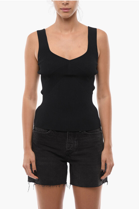 Rag & Bone Ribbed Asher Top With Sweat-heart Neckline In Black