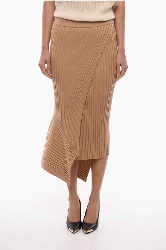 Shop Stella Mccartney Ribbed Asymmetric Skirt With Wide Slit