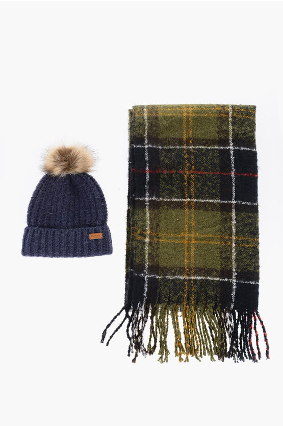 Shop Barbour Ribbed Beanie And Tartan Check Scarf Saltburn Set