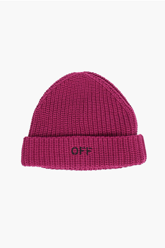 Off-white Ribbed Beanie With Logo Embroidery In Multi