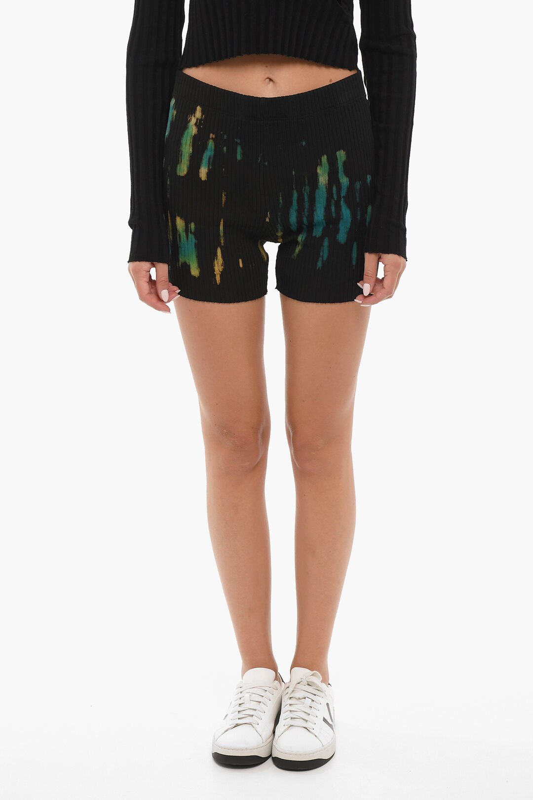 Cotton Citizen Ribbed Biker Shorts with Acid Wash Effect Details women