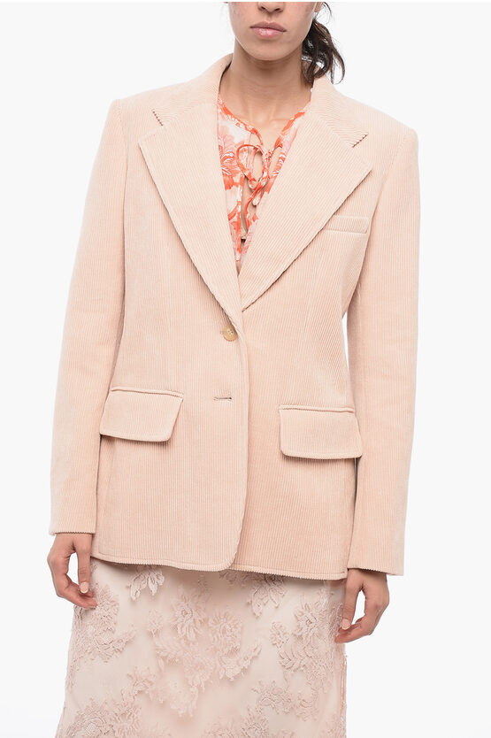 Shop Chloé Ribbed Blazer With Flap Pockets