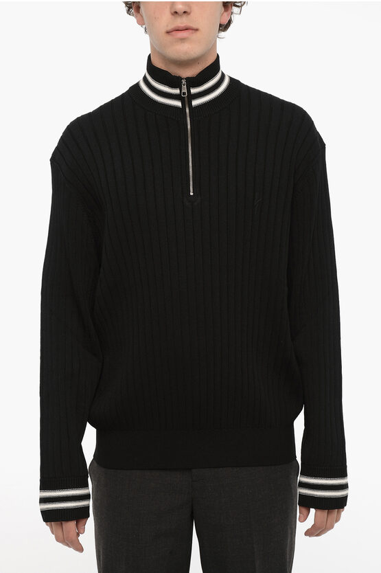 Shop Neil Barrett Ribbed Blouson Fit Half Zip Sweater