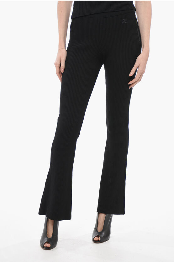 Shop Courrèges Ribbed Bootcut Pants With Side Zip