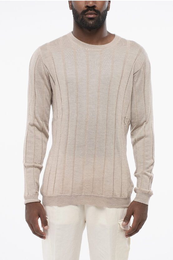 Brunello Cucinelli Ribbed Cashmere Blend Sweater With Crew Neck In Neutral
