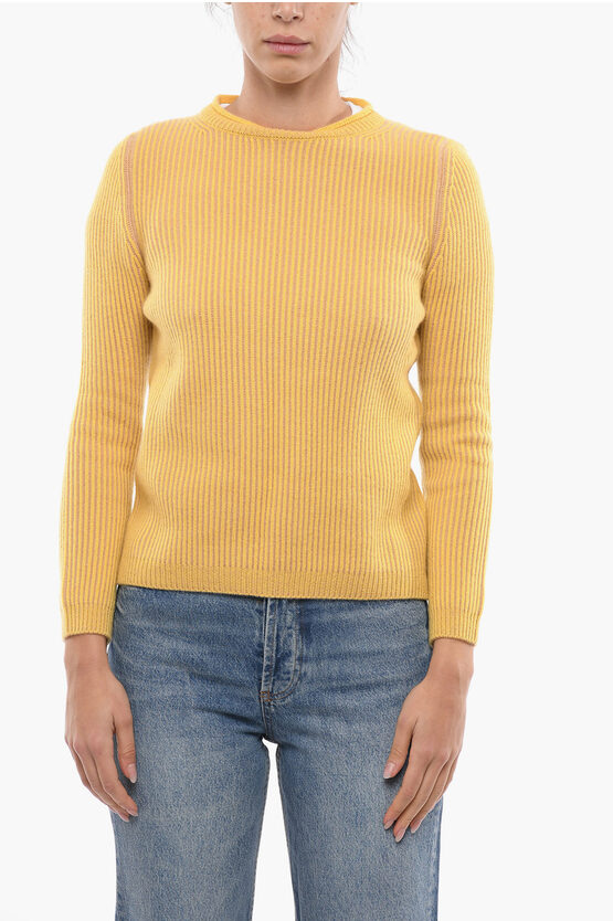 Chicca Lualdi Ribbed Cashmere Crew-neck Sweater In Gold