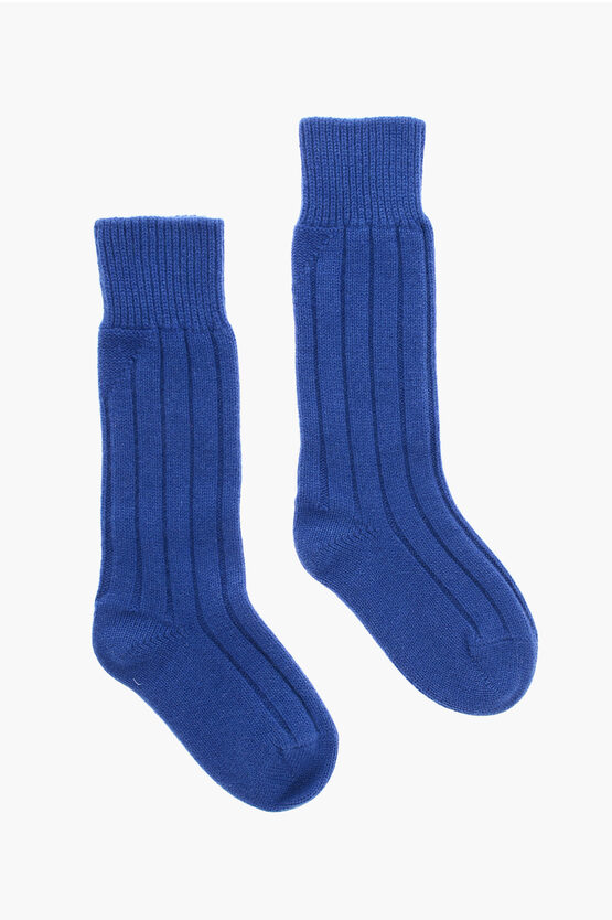 Bottega Veneta Ribbed Cashmere Long Socks In Blue