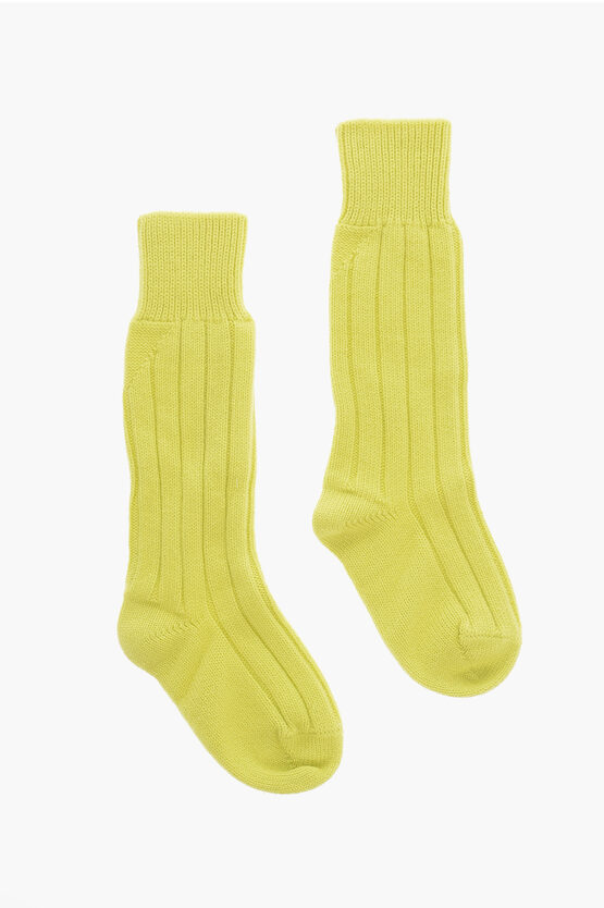 Bottega Veneta Ribbed Cashmere Long Socks In Green
