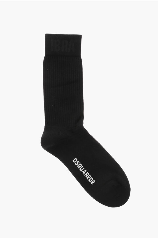 Dsquared2 Ribbed Cotton Blend Mid Socks In Black